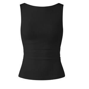 NWT OGL Move Sz S Ribbed Ruched Side Tank Top in Black Built-in Bra Padded